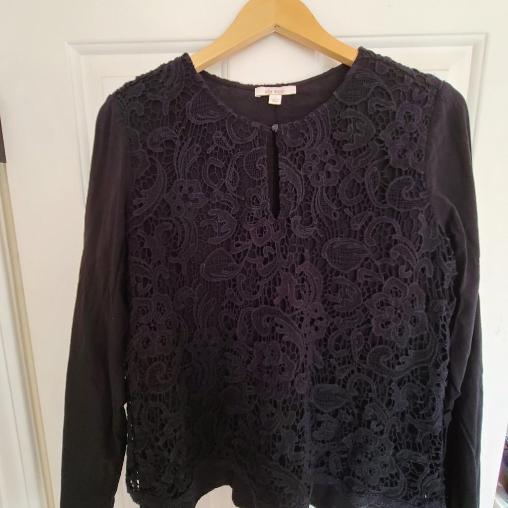 Ella Moss Black lace overlay blouse
